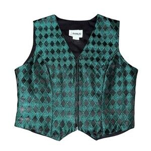 Banjo Western Show Vest Women's Medium Dallas Texas Black Teal Zip Sparkle VTG